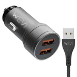 WEVI E-17  Brushed Metal Dual USB Car Charger With Type C Cable
